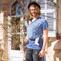 HOPPEDIZ Maxi Elastische Draagdoek Blauw-Melange Met Chalkprint -Little Wonders Verkoop hoppediz maxi elastische draagdoek blauw melange met chalkprint a154958 2