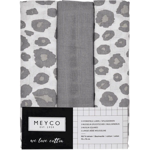 Meyco Gaasluiers 3-Pack Panter Neutraal/Grijs 70 X 70 Cm 4 Meyco Gaasluiers 3-Pack Panter Neutraal/Grijs 70 X 70 Cm - Afbeelding 2