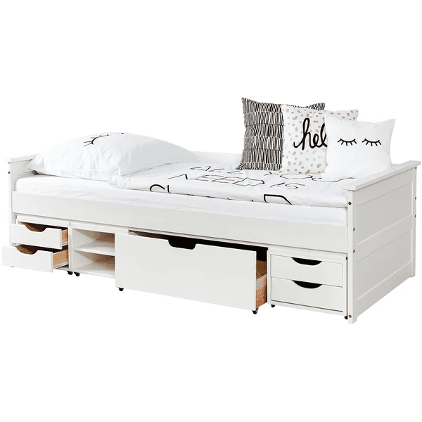 TiCAA Slaapbank Theodor 90 X 200 Cm Dennenhout Wit Met 4 Functionele Lades Aden 4 TiCAA Slaapbank Theodor 90 X 200 Cm Dennenhout Wit Met 4 Functionele Lades Aden - Afbeelding 2