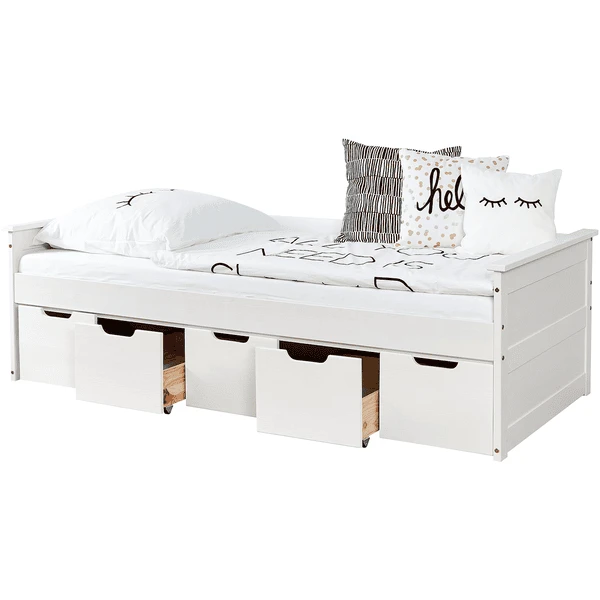 TiCAA Slaapbank Theodor 90 X 200 Cm Dennenhout Wit Met 5 Lades Aden 4 TiCAA Slaapbank Theodor 90 X 200 Cm Dennenhout Wit Met 5 Lades Aden - Afbeelding 2